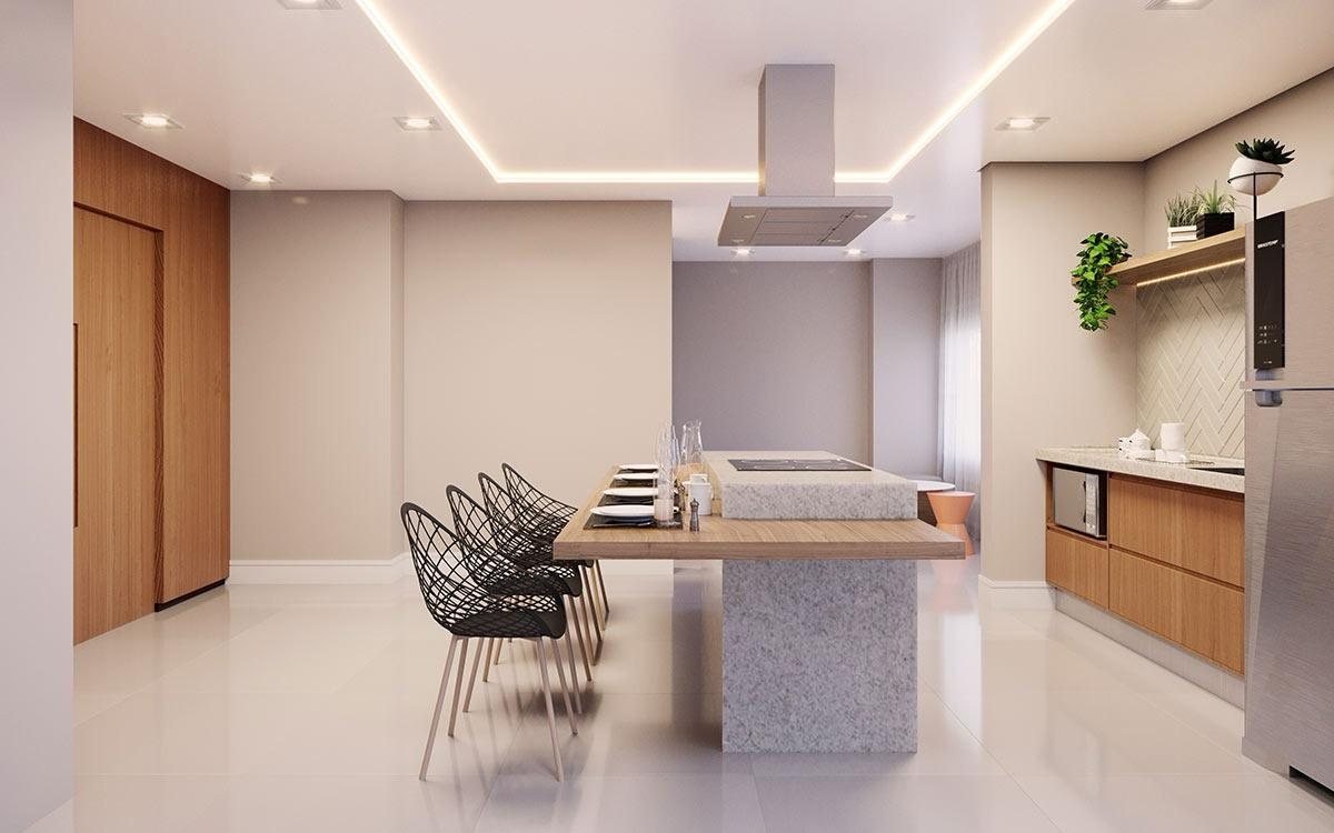 Espaço gourmet com bancada e cooktop